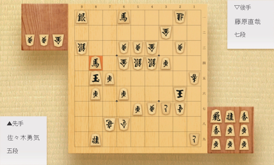 佐々木 勇気 五段 五段 形勢不利から相入玉に持ち込まんと図(はか)り、最後に一縷の望みを かける